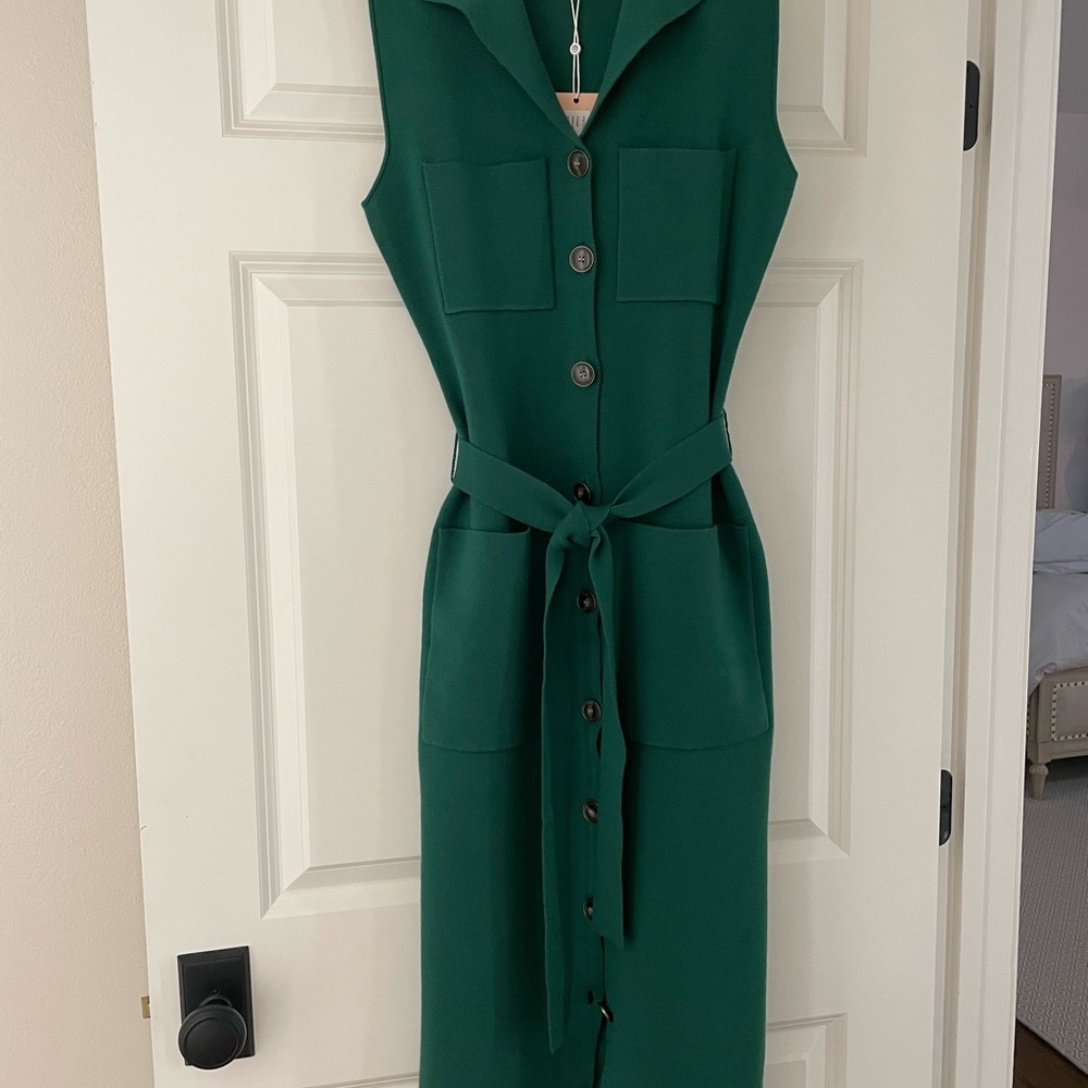 Lela Rose Green Button-Down Midi Dress